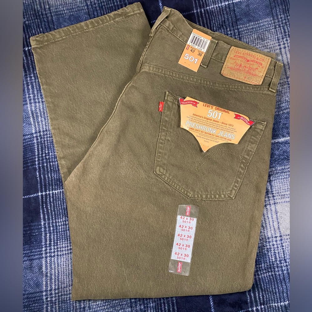 👖Vintage Levi's® Men's 501®Original Fit Jeans 501-0649 -Olive Green- Size 42x30